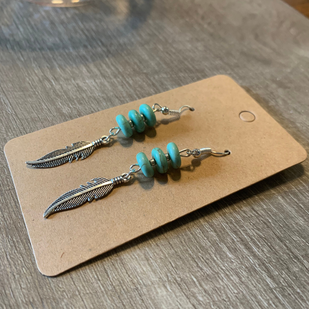 Beaded Feather Dangle Earrings